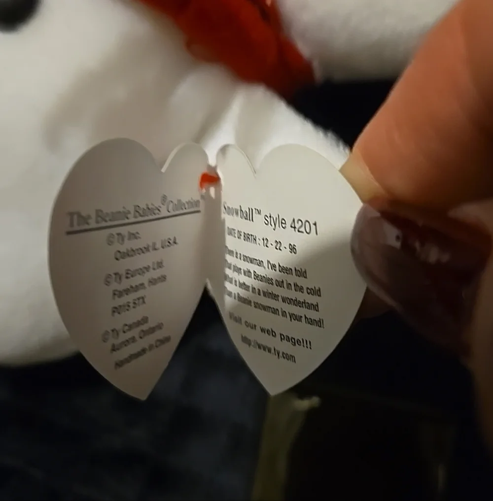 Ty Beanie Baby Snowball, 1996 With Case